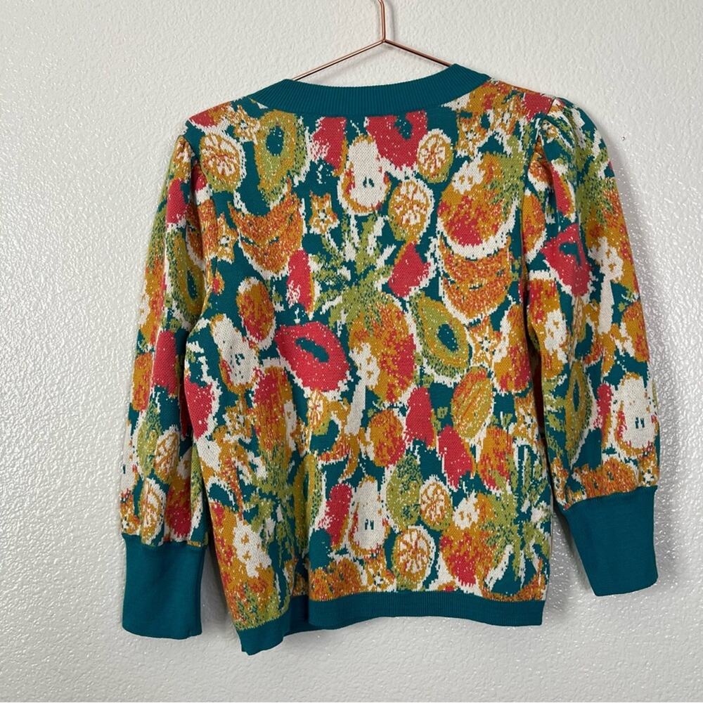 Anthropologie Farm Rio Fruits Sweater teal green orange 100% organic cotton - Picture 5 of 7